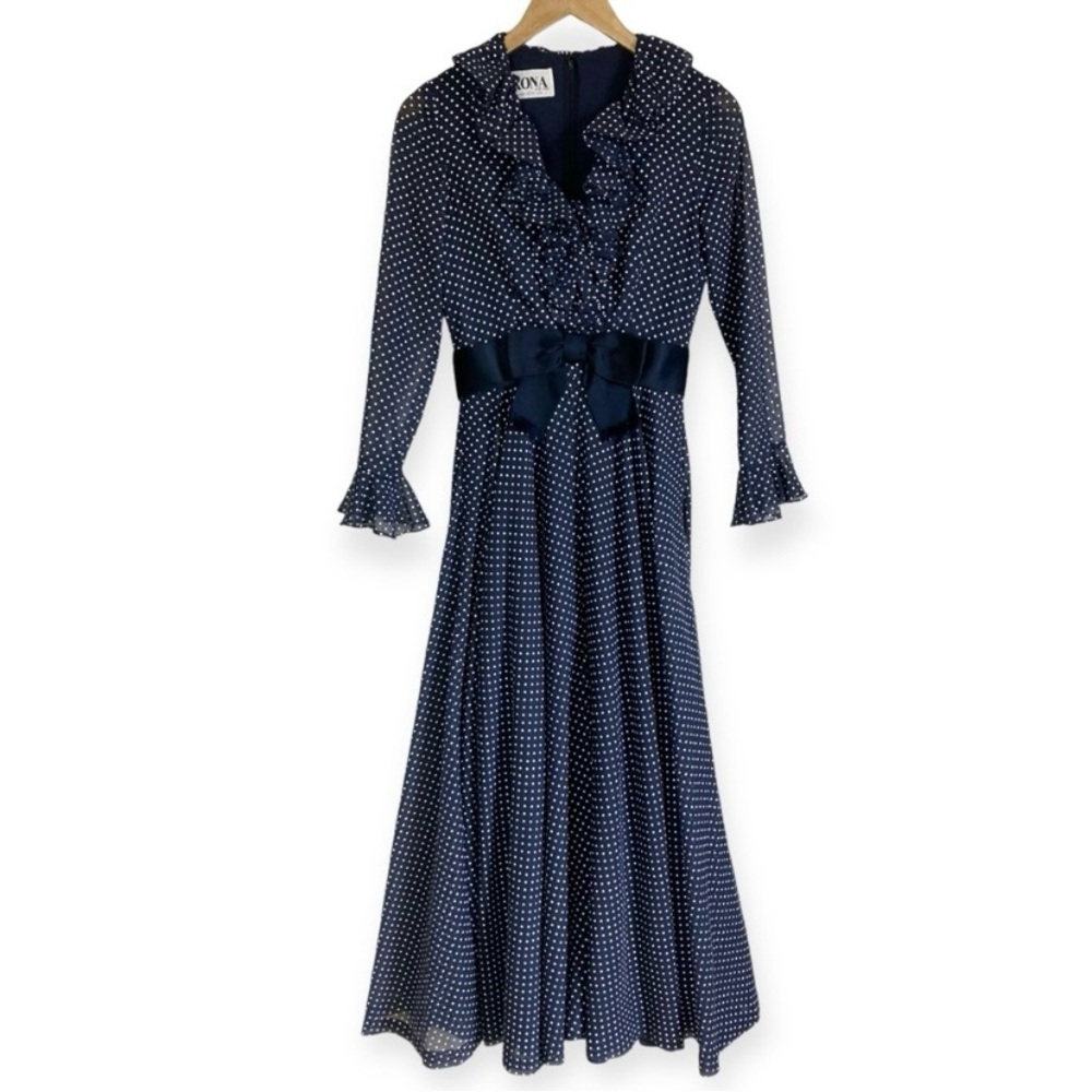 Rona New York Vintage 70s Swiss Dot Ruffle Maxi D… - image 6